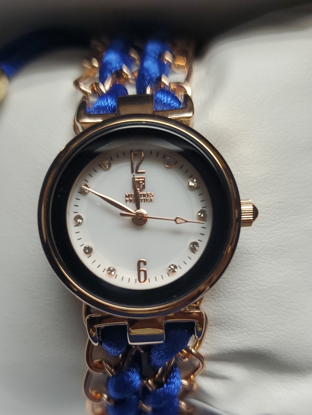 Montres Prestige Rose Gold Watch with Blue Ribbon Chain